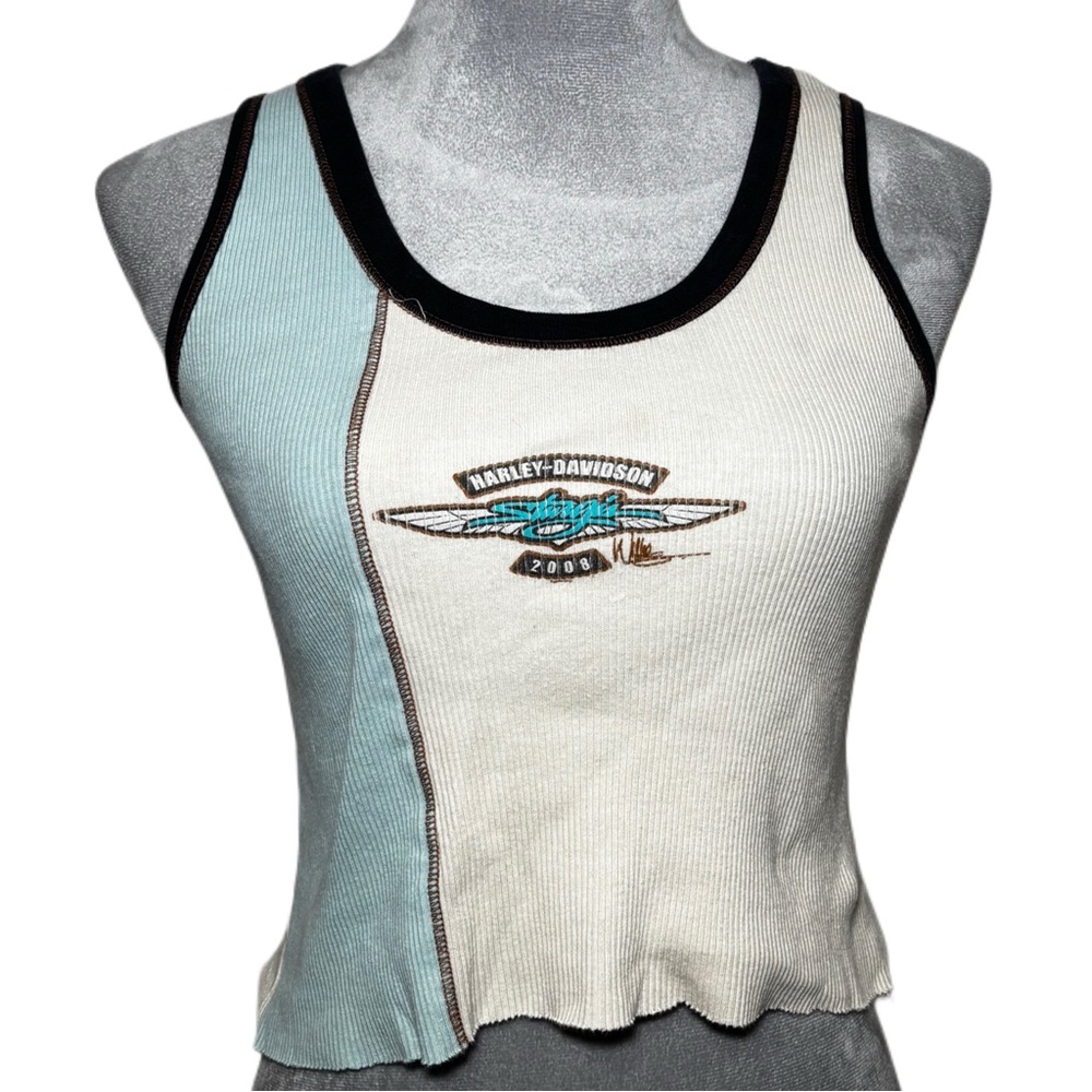 Harley-Davidson Women's Cream and Blue Tank Top